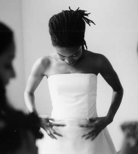 Boned and corseted sleeveless wedding dress that I designed and constructed in 2005.